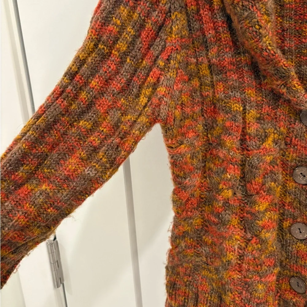 Prana Multicolor Wool Blend Cable Knit Cowl Neck Cardigan Size Small - Picture 6 of 16